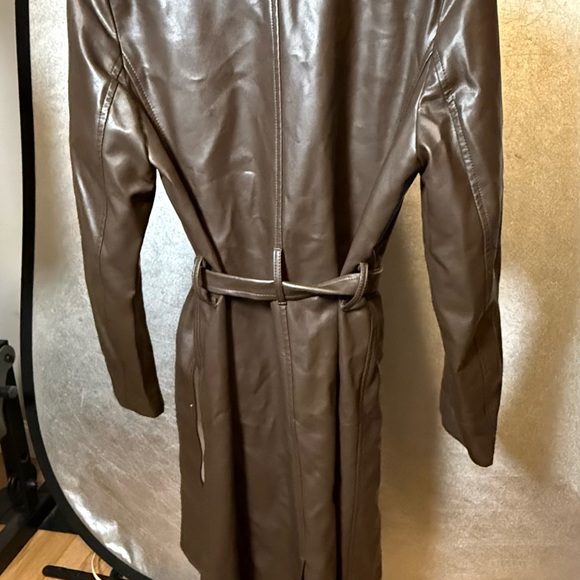 Animari Brown Faux Leather Trench Coat Belted Double Breasted Size Medium - Picture 4 of 8